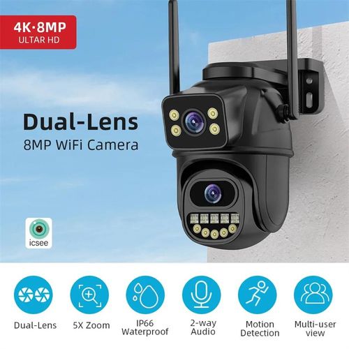 Icsee 2k 4mp Wifi Outdoor Security Camera Double Lens Hd Wireless Ptz Video Surveillance Ip Camera
