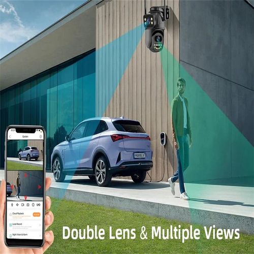 Icsee 2k 4mp Wifi Outdoor Security Camera Double Lens Hd Wireless Ptz Video Surveillance Ip Camera