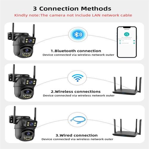 Icsee 2k 4mp Wifi Outdoor Security Camera Double Lens Hd Wireless Ptz Video Surveillance Ip Camera