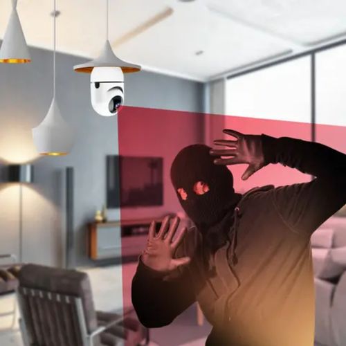 1080 Wireless 360 Rotate Auto Tracking Panoramic Bulb camera Light WiFi PTZ IP camera - white
