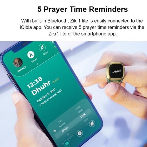 Iqibla Smart Tasbih Tally Counter Ring For Muslims Zikr Digital Tasbeeh 5 Prayer Time Reminder Waterproof