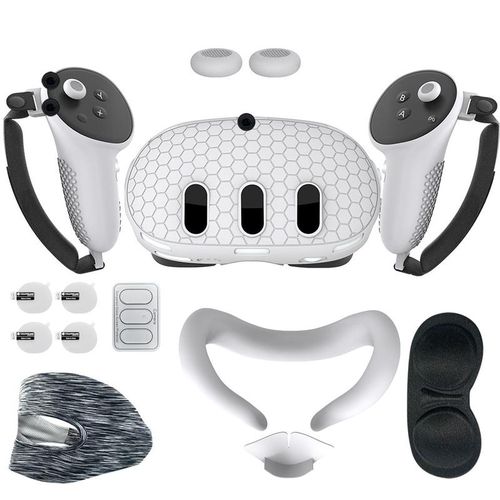 For Meta Quest 3 Silicone Protective 7 IN 1 Set Controller Grip Cover Tempered Glass Film Face Case Lens Cap VR Accessory