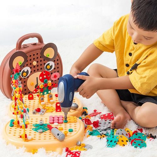 Children Electric Drill Toolbox Driller Games Tool Toy for Boys 4 6 Years Old Montessori Screw Puzzle Kid Pretend Play Toys