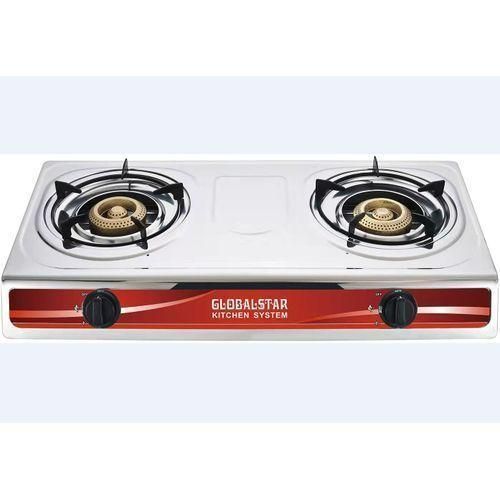 Global Star Stainless Steel Double Burner Gas Stove - Silver