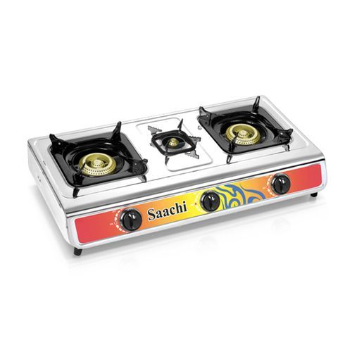 Saachi Gas Stove With Stainless Steel Top And 3 Burners-Black/Silver