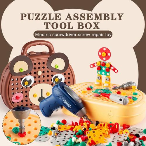 Children Electric Drill Toolbox Driller Games Tool Toy for Boys 4 6 Years Old Montessori Screw Puzzle Kid Pretend Play Toys