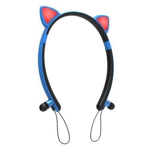 Headhand Cat Ear Wireless Tooth Headset Headphones Mic Speaker Blue