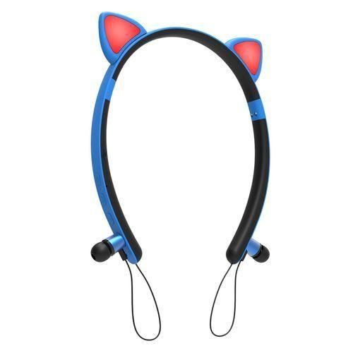 Headhand Cat Ear Wireless Tooth Headset Headphones Mic Speaker Blue