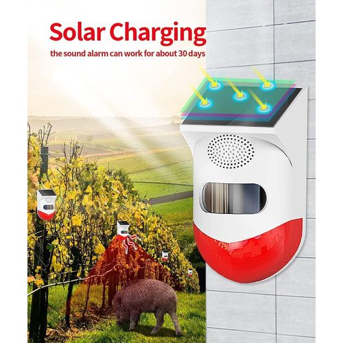 Solar Motion Sensor Alarm Outdoor 120dB Sound Security Alarm Siren Strobe Light For Home,Farm,Barn,Villa,Yard