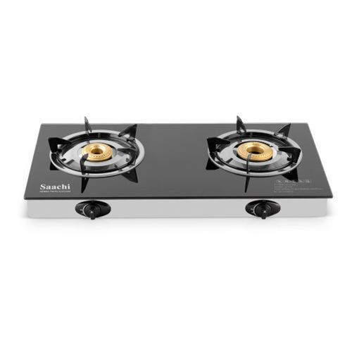 Saachi Gas Stove With Glass Top And 2 Burners-Black-Silver