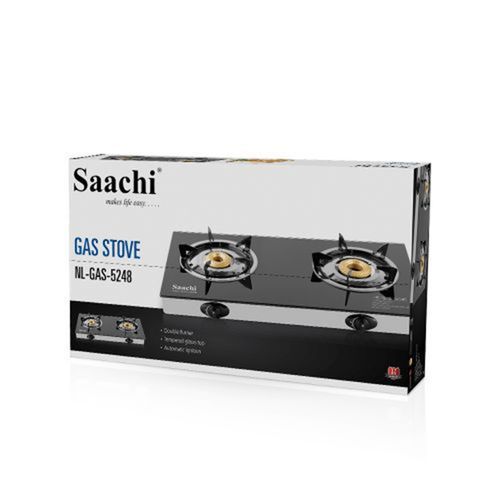 Saachi Gas Stove With Glass Top And 2 Burners-Black-Silver
