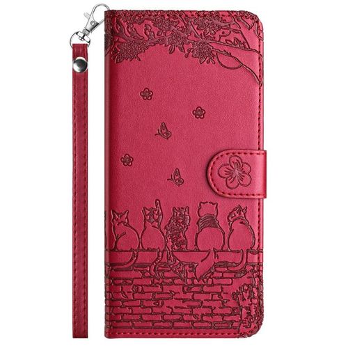 Japanese and Korean Embossed Apron Cat Leather Case for Samsung S24 Phone Case S23a53/A22 Protective Case A23 Cartoon