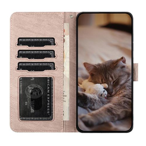 Japanese and Korean Embossed Apron Cat Leather Case for Samsung S24 Phone Case S23a53/A22 Protective Case A23 Cartoon