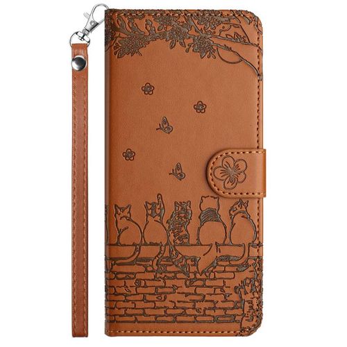 Japanese and Korean Embossed Apron Cat Leather Case for Samsung S24 Phone Case S23a53/A22 Protective Case A23 Cartoon