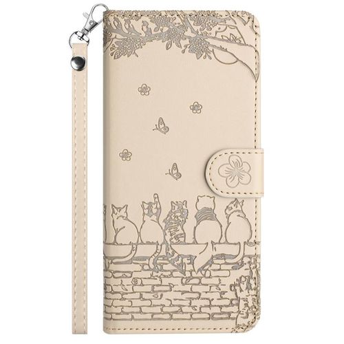Japanese and Korean Embossed Apron Cat Leather Case for Samsung S24 Phone Case S23a53/A22 Protective Case A23 Cartoon