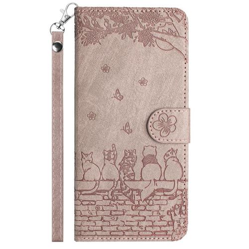 Japanese and Korean Embossed Apron Cat Leather Case for Samsung S24 Phone Case S23a53/A22 Protective Case A23 Cartoon