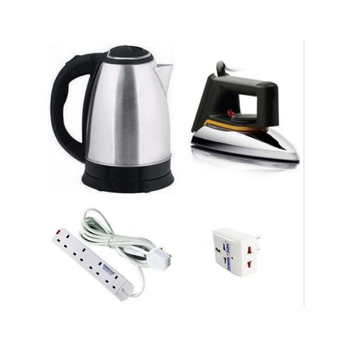 Bundle Of  Electric Kettle ,Flat Iron & Power King Extension + Multi Plug - Black