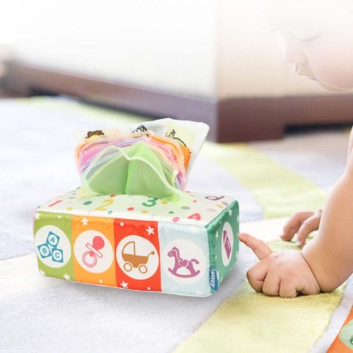 Tissue Box Toy Montessori Toys for Babies 6-12 Months Colorful Soft Scarf Infant Sensory Toys Magic Plush Tissue Box Activities Gift for Educational Preschool Kids NO5272