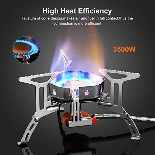 Outdoor Portable Windproof Camping Gas Stove with Adapter Converter, Silver.
