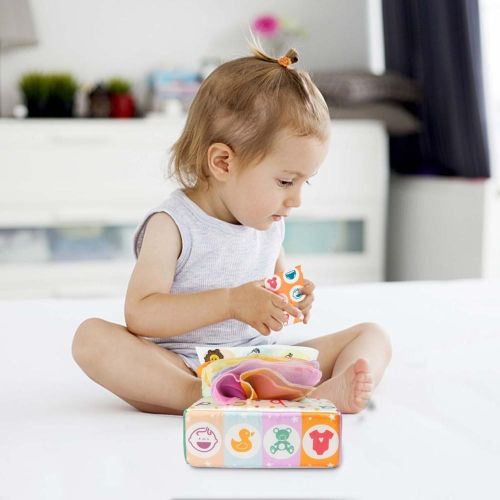 Tissue Box Toy Montessori Toys for Babies 6-12 Months Colorful Soft Scarf Infant Sensory Toys Magic Plush Tissue Box Activities Gift for Educational Preschool Kids NO5272
