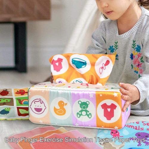 Tissue Box Toy Montessori Toys for Babies 6-12 Months Colorful Soft Scarf Infant Sensory Toys Magic Plush Tissue Box Activities Gift for Educational Preschool Kids NO5272