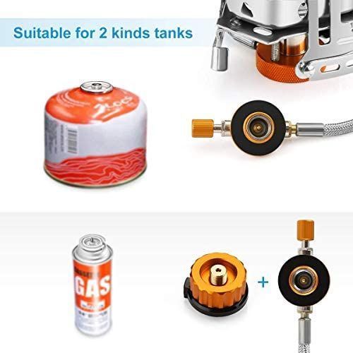 Outdoor Portable Windproof Camping Gas Stove with Adapter Converter, Silver.