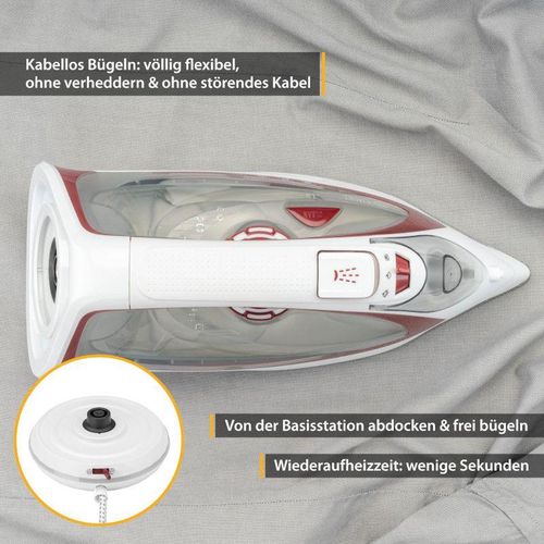 Hoffmans Wireless Cordless Steam Iron 2200-2400 W, Water Tank 450 ml, Ceramic Sole, 52 Holes, Spray, Anti-Calc Function -Multicolor