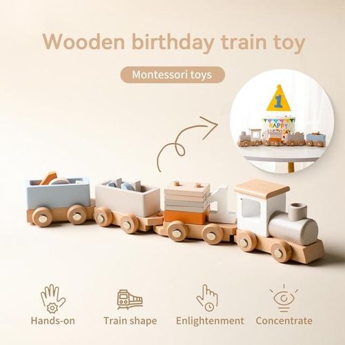 Baby Wooden Montessori Toys Birthday Train Educational Toys Wooden Trolley Baby Learning Toys Number Of Wood Baby's Birth