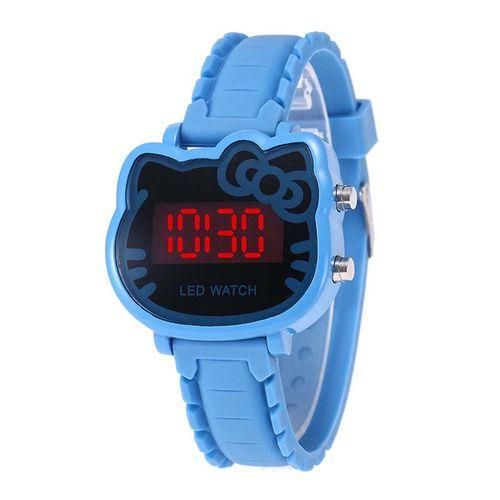 Children Kid Cartoon Cats Solid Color LED Display Electronic Digital Wrist WatchLake Blue