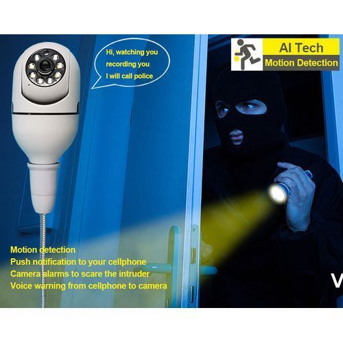 Panoramic Generic Wireless IP Wifi Panoramic Security CCTV Bulb Camera 1080P  E27PTZ Motion Auto Tracking Cam - White