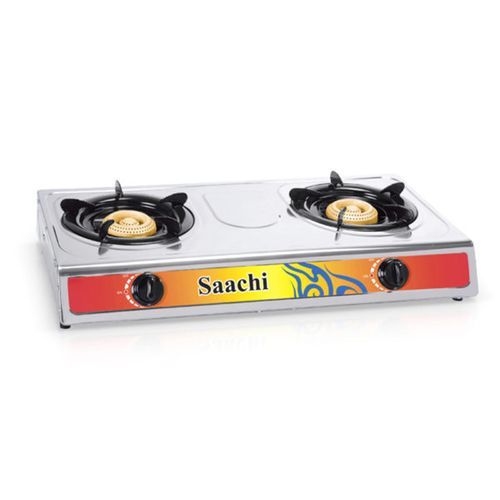 Saachi Gas Stove With Stainless Steel Top And 2 Burners-Black/Silver