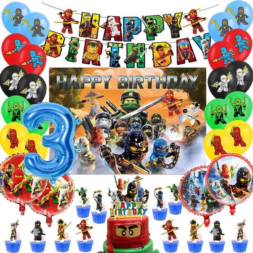 Ninjaed Go Theme Balloon Birthday Party Decoration Supplies Baby Shower Legoed Latex Ballon Backdrop Banner Cake Toppers Boys
