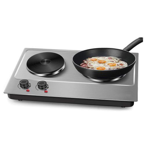Double Hot Plate Electric Cooker - Black, Silver Gray