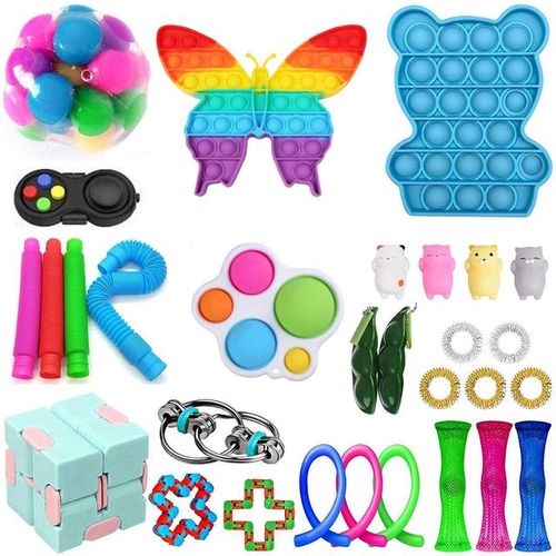 Rainbow Pop Fidget Toys Pack Push its Bubble Stress Relief Sensory Toys for Children Autism Needs Squishy Squeeze Toys