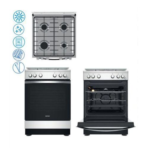 Indesit 60/60cms 4 Gas Burners Cooker With Gas Oven And Gas Grill IS67G1PCX- Silver (01 Year Warranty)
