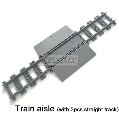 Marumine Bricks MOC Train Crossing Railroad Aisel Model Set Sliding Bar with 53401 Straight Tracks City View Building Blocks