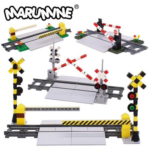 Marumine Bricks MOC Train Crossing Railroad Aisel Model Set Sliding Bar with 53401 Straight Tracks City View Building Blocks
