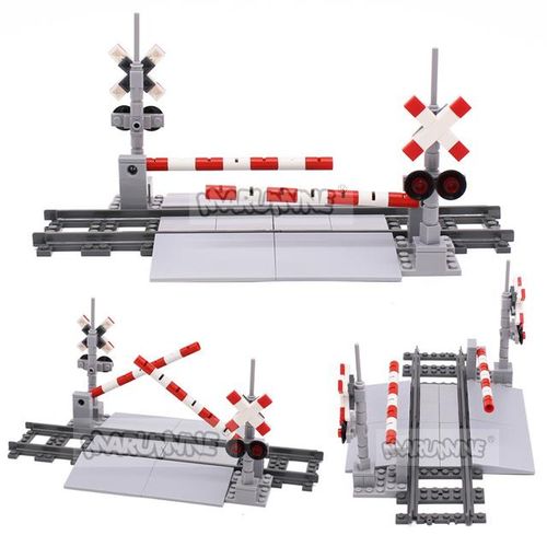 Marumine Bricks MOC Train Crossing Railroad Aisel Model Set Sliding Bar with 53401 Straight Tracks City View Building Blocks