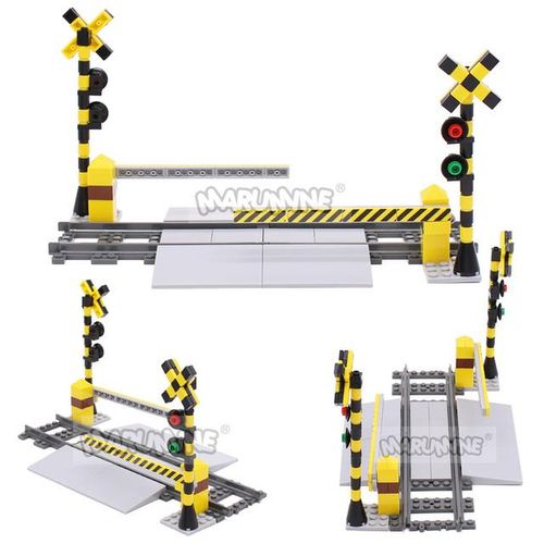 Marumine Bricks MOC Train Crossing Railroad Aisel Model Set Sliding Bar with 53401 Straight Tracks City View Building Blocks