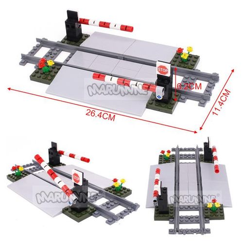 Marumine Bricks MOC Train Crossing Railroad Aisel Model Set Sliding Bar with 53401 Straight Tracks City View Building Blocks