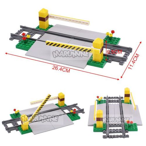 Marumine Bricks MOC Train Crossing Railroad Aisel Model Set Sliding Bar with 53401 Straight Tracks City View Building Blocks