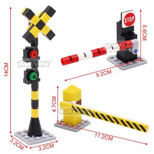 Marumine Bricks MOC Train Crossing Railroad Aisel Model Set Sliding Bar with 53401 Straight Tracks City View Building Blocks