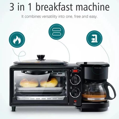 3 In 1 Breakfast Snakes Maker For Making Toasts Fries And Coffee Tea-Black -