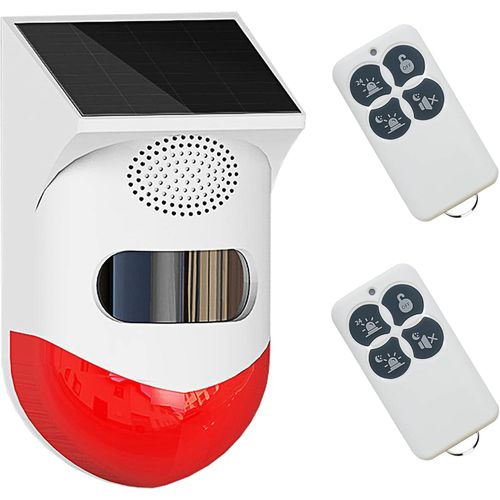 Solar Motion Sensor Alarm Outdoor 120dB Sound Security Alarm Siren Strobe Light with 2 Remote Controller for Home,Farm,Barn,Villa,Yard