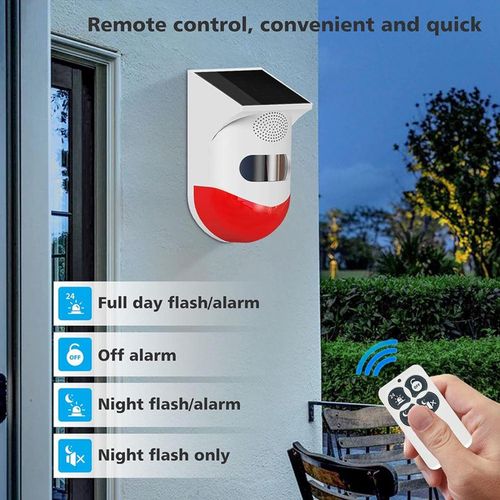 Solar Motion Sensor Alarm Outdoor 120dB Sound Security Alarm Siren Strobe Light with 2 Remote Controller for Home,Farm,Barn,Villa,Yard