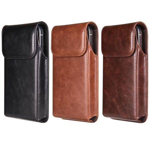Universal Vertical Crazy Horse Pattern Back Splint Flip Belt Waist Bag Protective Case for Samsung Huawei Apple Soft Phone Bag