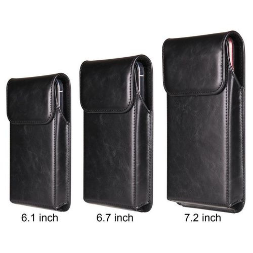 Universal Vertical Crazy Horse Pattern Back Splint Flip Belt Waist Bag Protective Case for Samsung Huawei Apple Soft Phone Bag