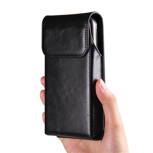 Universal Vertical Crazy Horse Pattern Back Splint Flip Belt Waist Bag Protective Case for Samsung Huawei Apple Soft Phone Bag