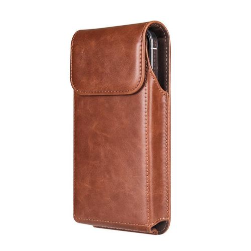Universal Vertical Crazy Horse Pattern Back Splint Flip Belt Waist Bag Protective Case for Samsung Huawei Apple Soft Phone Bag