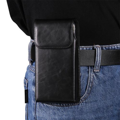 Universal Vertical Crazy Horse Pattern Back Splint Flip Belt Waist Bag Protective Case for Samsung Huawei Apple Soft Phone Bag